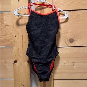 TYR Black Camouflage and Orange Swimsuit